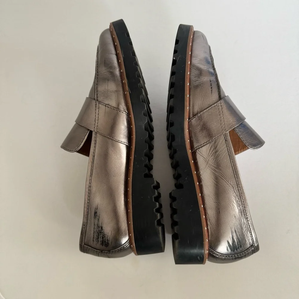 Halgoen Emily Studded Metalic Leather Chunky Y2K Loafers Flats Size 7.5
